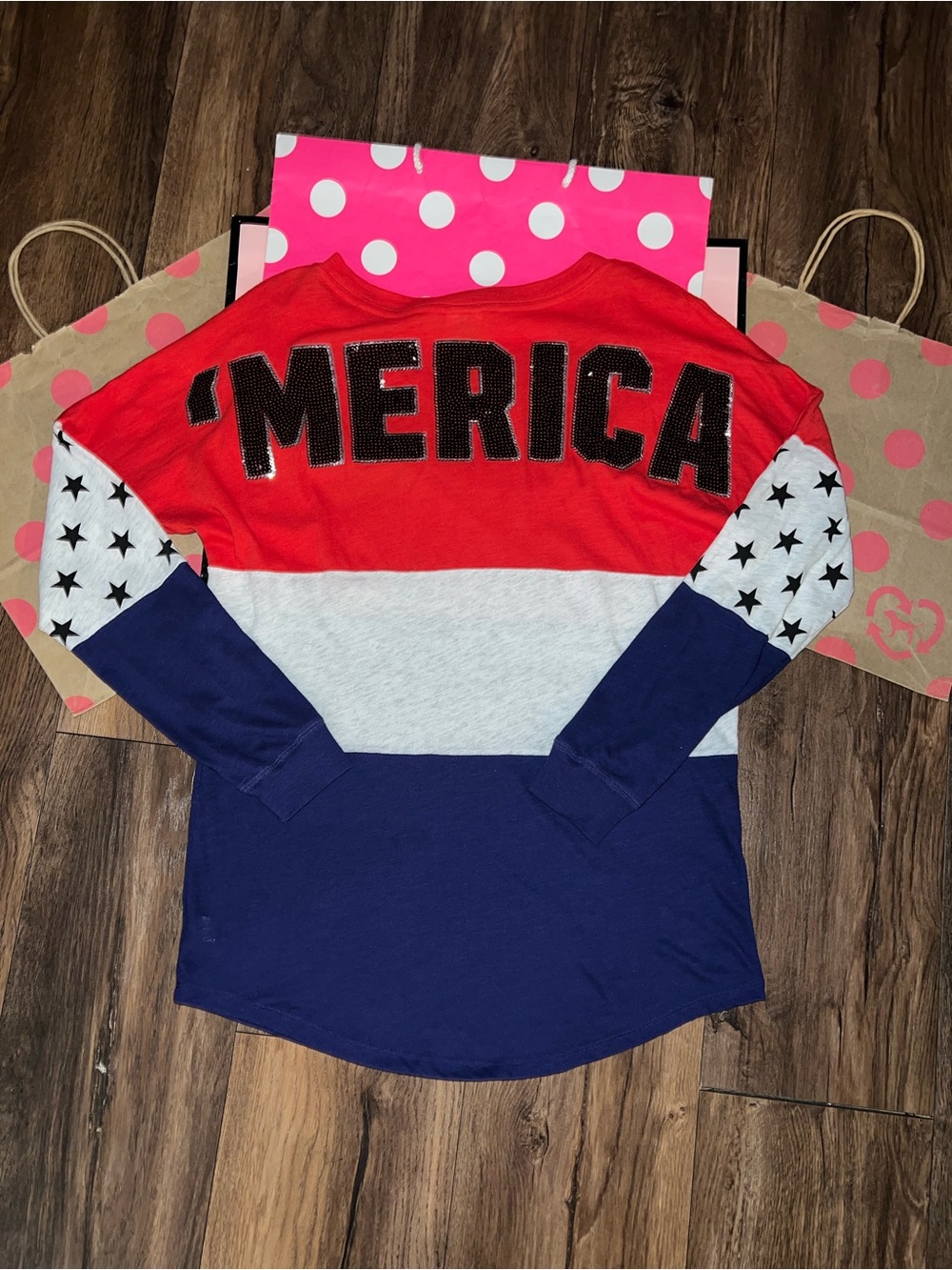 VS PINK Size XS 2016 ‘Merica Bling Logo Long Sleeve.